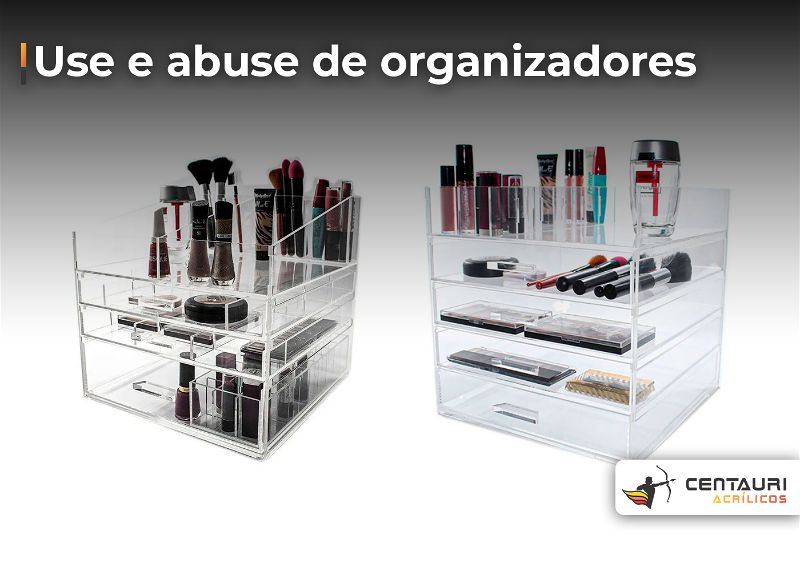 organizadores de acrílico com maquiagem