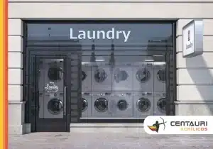 fachada de acrilico de uma lavanderia