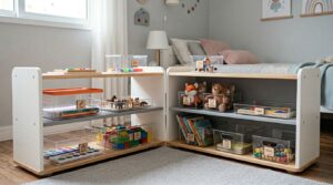 Estante organizadora de brinquedos e materiais educativos