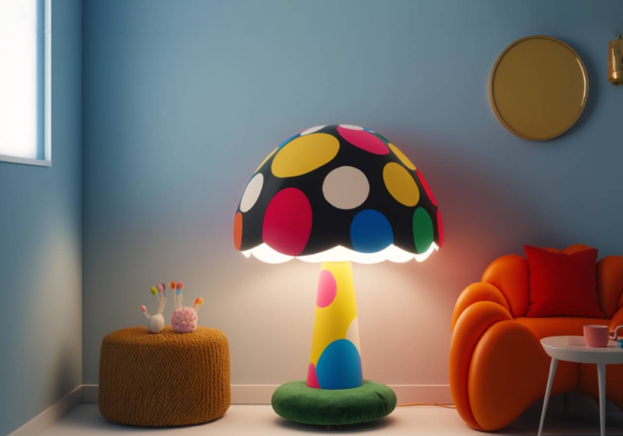 imagem de um quarto com abajur grande e boa iluminação