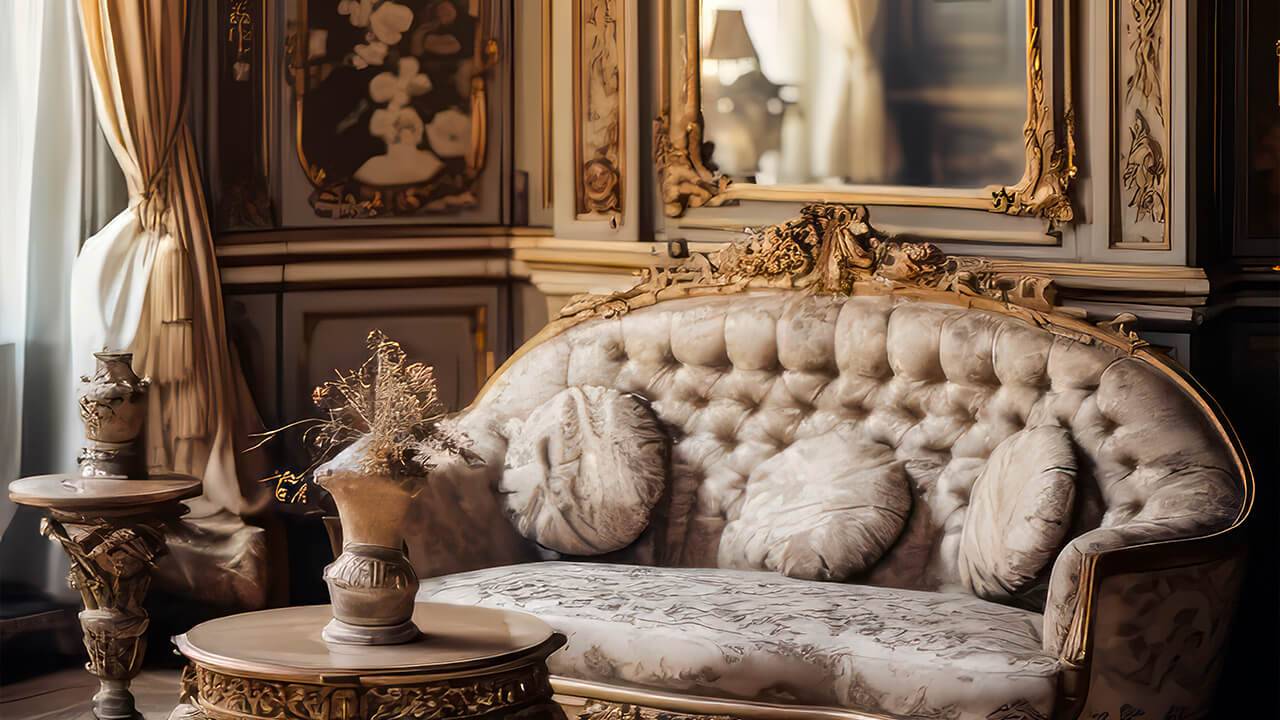 Sala com estilo de decoração barroco.