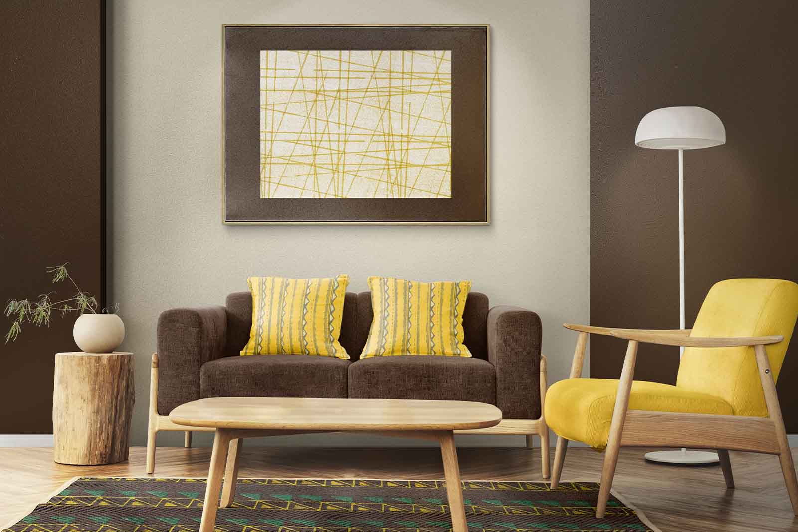  sala com decoração marrom amarelo