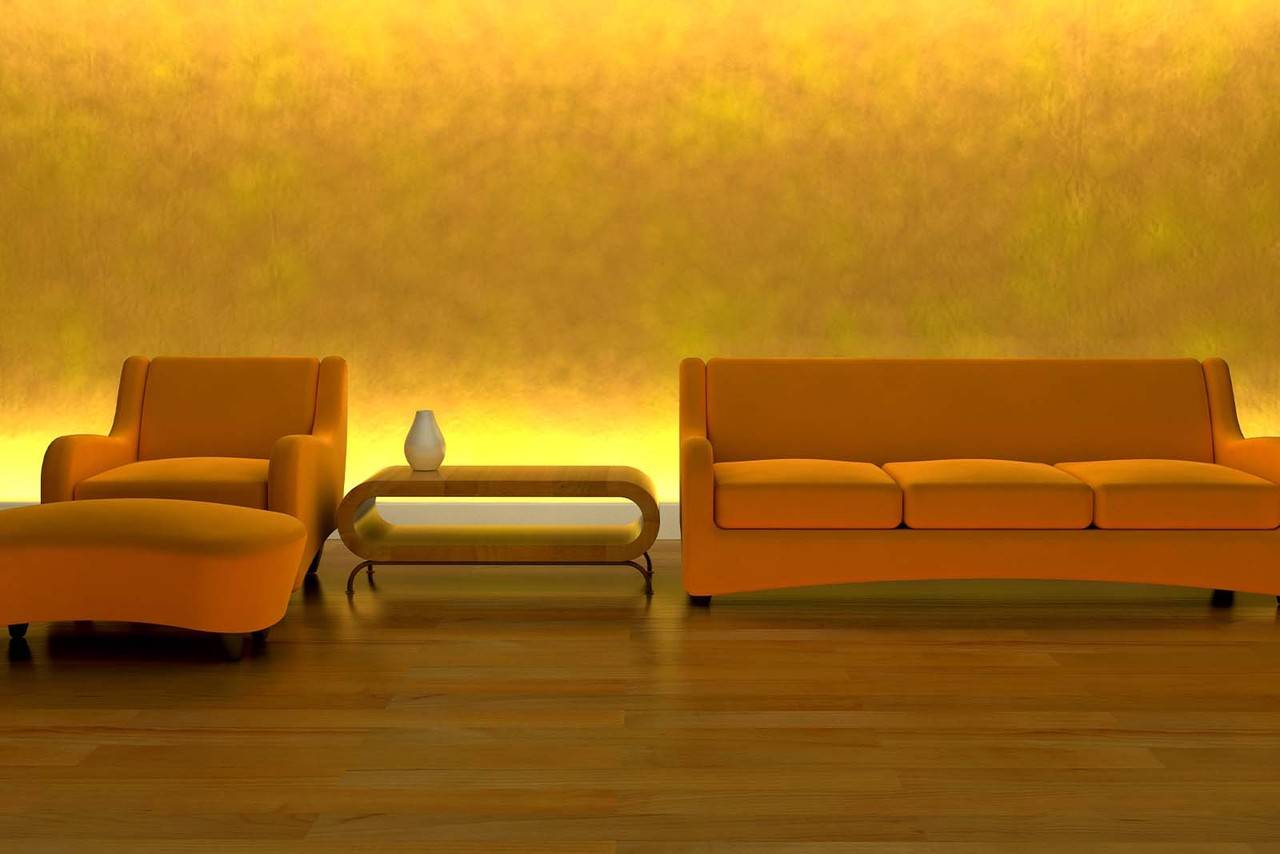 Sala de estar decorada com a cor amarela