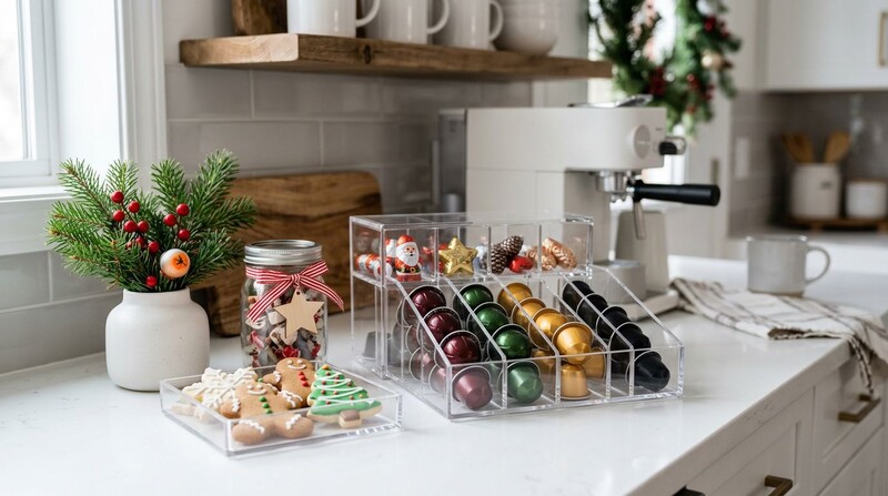 Organizador de cápsulas de café e biscoitos natalinos